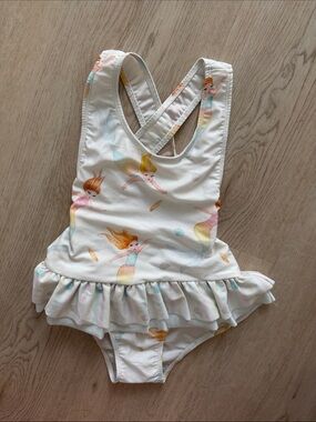 Sal & Pimenta Girls  White Mermaid Ruffle One-Piece Swimsuit 6t